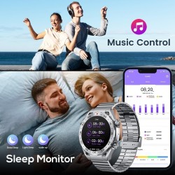 Smart Watch Montre Connectée Homme 1.42"- IOS et Android - Grise métal avec 2 Bracelets - NEUVE