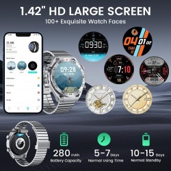 Smart Watch Montre Connectée Homme 1.42"- IOS et Android - Grise métal avec 2 Bracelets - NEUVE