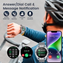 Smart Watch Montre Connectée Homme 1.42"- IOS et Android - Grise métal avec 2 Bracelets - NEUVE