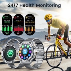 Smart Watch Montre Connectée Homme 1.42"- IOS et Android - Grise métal avec 2 Bracelets - NEUVE