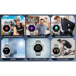 Smart Watch Montre Connectée Homme 1.42"- IOS et Android - Grise métal avec 2 Bracelets - NEUVE