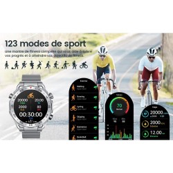 Smart Watch Montre Connectée Homme 1.42"- IOS et Android - Grise métal avec 2 Bracelets - NEUVE