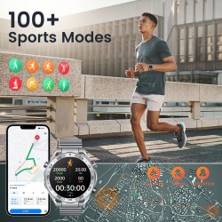 Smart Watch Montre Connectée Homme 1.42"- IOS et Android - Grise métal avec 2 Bracelets - NEUVE