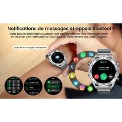 Smart Watch Montre Connectée Homme 1.42"- IOS et Android - Grise métal avec 2 Bracelets - NEUVE