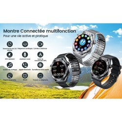 Smart Watch Montre Connectée Homme 1.42"- IOS et Android - Grise métal avec 2 Bracelets - NEUVE