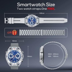 Smart Watch Montre Connectée Homme 1.42"- IOS et Android - Grise métal avec 2 Bracelets - NEUVE