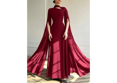 Robe de soirée Longue avec manches cape ROUGE