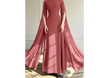 Robe de soirée Longue avec manches cape ROSE
