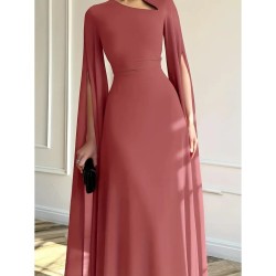 Robe de soirée Longue avec manches cape ROSE
