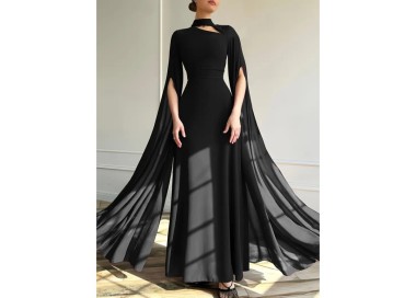 Robe de soirée Longue avec manches cape NOIRE