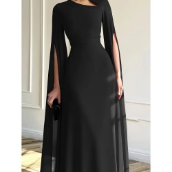 Robe de soirée Longue avec manches cape NOIRE
