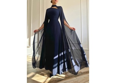 Robe de soirée Longue avec manches cape BLEU MARINE