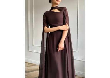 Robe de soirée Longue avec manches cape MARRON