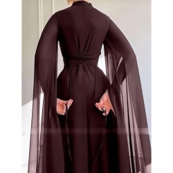 Robe de soirée Longue avec manches cape MARRON