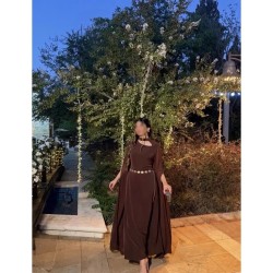 Robe de soirée Longue avec manches cape MARRON