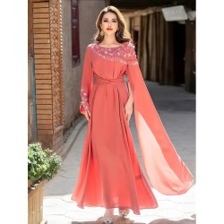 Robe de soirée manche style cape Rose