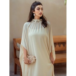Robe de soirée 2 pièces avec collier strass incrusté CREME