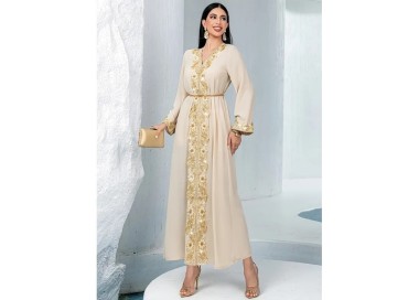 Robe de soirée col V Beige