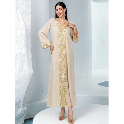 Robe de soirée col V Beige
