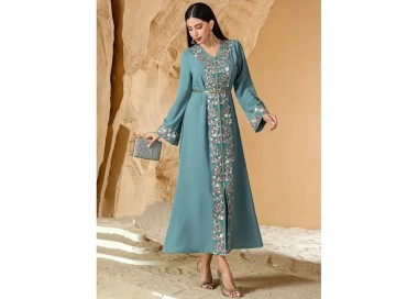 Robe de soirée col V Bleu Turquoise