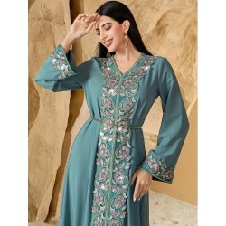 Robe de soirée col V Bleu Turquoise