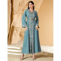 Robe de soirée col V Bleu Turquoise