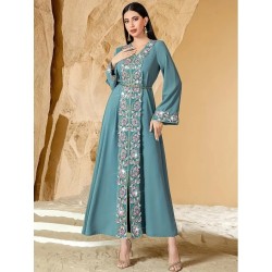 Robe de soirée col V Bleu Turquoise