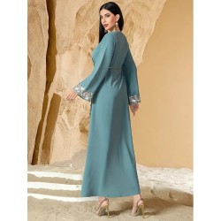 Robe de soirée col V Bleu Turquoise