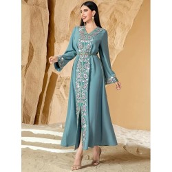 Robe de soirée col V Bleu Turquoise