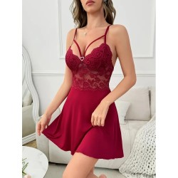 Nuisette dentelle Satin - ROUGE