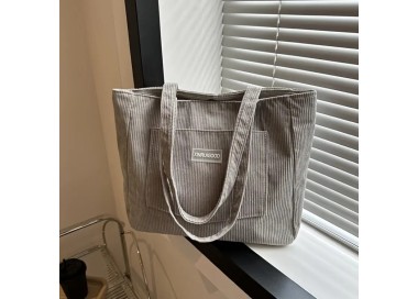 Grand Sac Fourre-Tout en Velours - GRIS CLAIR