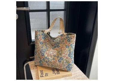 Grand Sac à bandoulière vintage à motifs floraux - BLEU