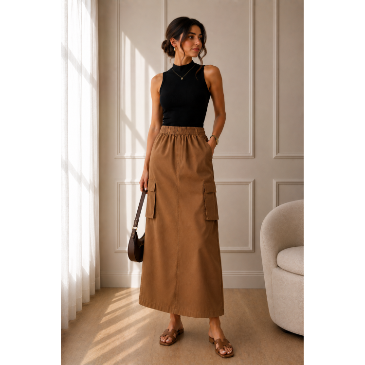 Jupe Longue Femme Chic MARRON CLAIR