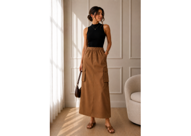 Jupe Longue Femme Chic MARRON CLAIR