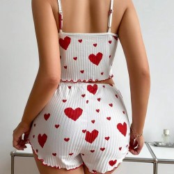 Ensemble Pyjama Femme Vêtements de Nuit 2 Pièces Débardeurs Courts et Shorts Doux Imprimé Cœur